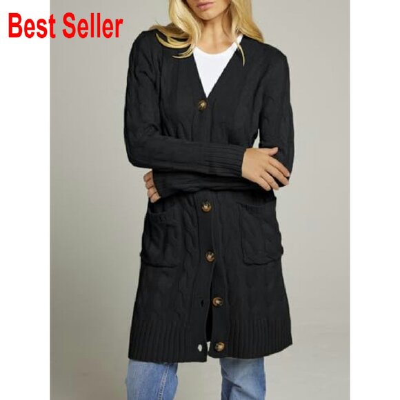 Cable Knit Cardigan Sweater Long Sleeve Oversized Chic Fall Winter Outerwear - Picture 7 of 8